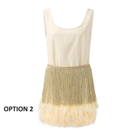 New Ostrich Feather Mini Skirt And Top 2 Pieces Set CODE: KAR2324