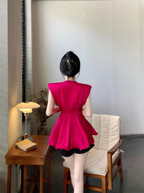 Summer New Style Fashion Hollow Out Sleeveless V Neck Ruffles Loose Elegant Shirt CODE: KAR2325