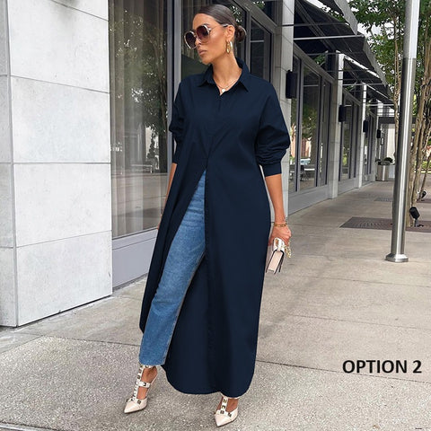 Autumn/Winter New Fashion Casual Solid Color Long Coat Dress CODE: KAR2331