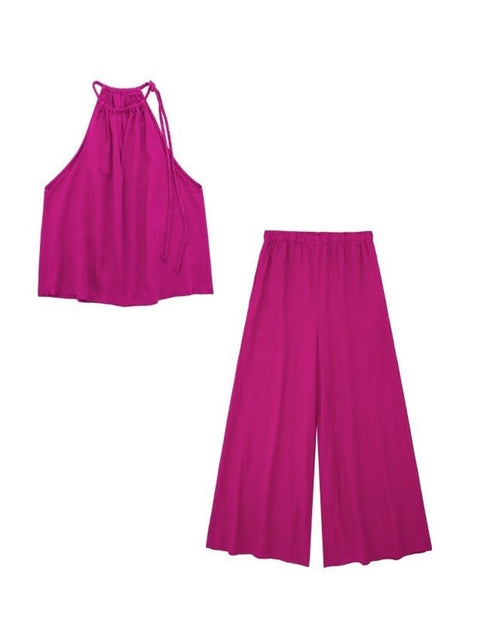 Summer Linen Fashion Loose Top Pocket Linen Wide Leg Pant 2-Piece Set CODE: KAR2335