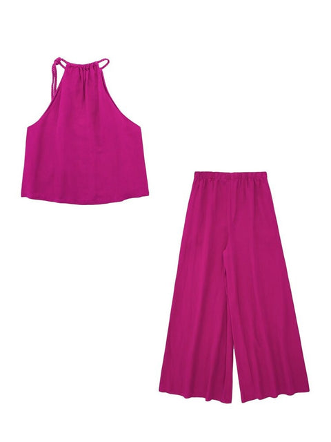 Summer Linen Fashion Loose Top Pocket Linen Wide Leg Pant 2-Piece Set CODE: KAR2335