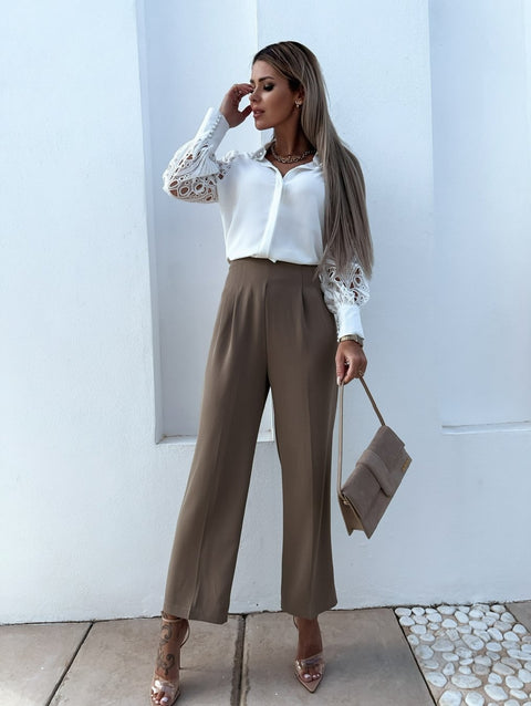 Sexy Lace Hollow Out Autumn Button Up Long Sleeve Mesh Design Shirt CODE: KAR2336