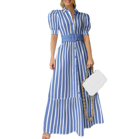 Simple Solid Color High Waist Belt Long Dress CODE: KAR2337
