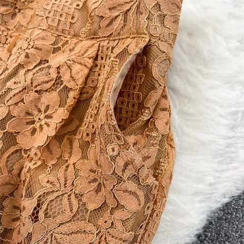 New Elegant Fashion Temperament Lace Coat Casual High Waist Flare Pant Two Piece Set CODE: KAR2340