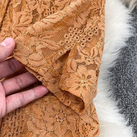 New Elegant Fashion Temperament Lace Coat Casual High Waist Flare Pant Two Piece Set CODE: KAR2340