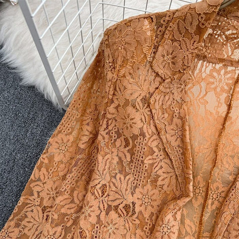 New Elegant Fashion Temperament Lace Coat Casual High Waist Flare Pant Two Piece Set CODE: KAR2340