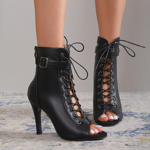Sexy Fashion Thin High Heel Open Toe Zipper Short Boot CODE: KAR2343