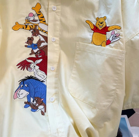 Summer New Loose Disney Pooh Bear Piglet Anime Cartoon Embroidery Short Sleeve Shirt CODE: KAR2345