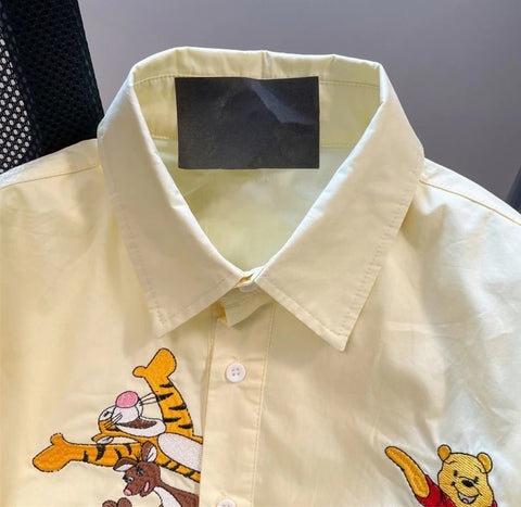 Summer New Loose Disney Pooh Bear Piglet Anime Cartoon Embroidery Short Sleeve Shirt CODE: KAR2345