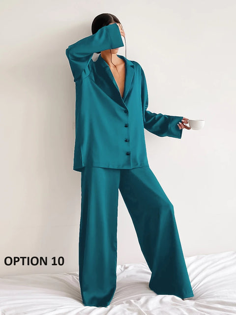Sexy Single-Breasted Low Cut Long Sleeve Suit Wide Leg Pant Oversized Set CODE: KAR2346