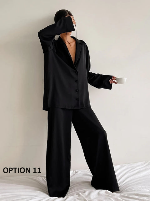 Sexy Single-Breasted Low Cut Long Sleeve Suit Wide Leg Pant Oversized Set CODE: KAR2346