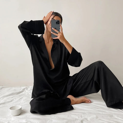 Sexy Single-Breasted Low Cut Long Sleeve Suit Wide Leg Pant Oversized Set CODE: KAR2346