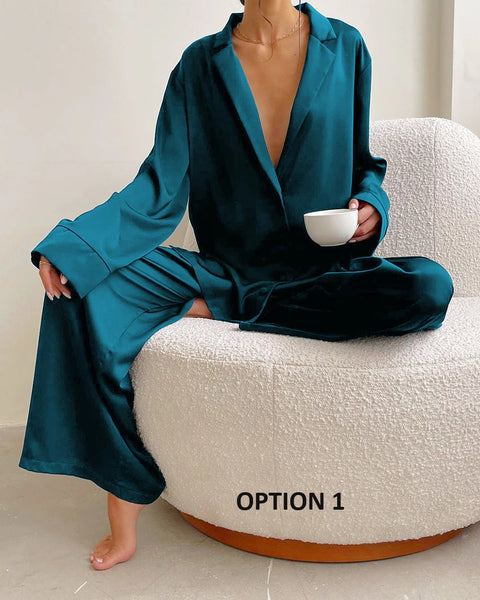 Sexy Single-Breasted Low Cut Long Sleeve Suit Wide Leg Pant Oversized Set CODE: KAR2346