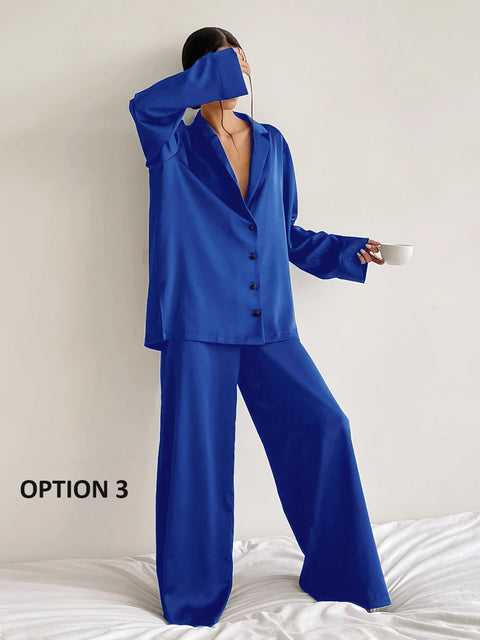 Sexy Single-Breasted Low Cut Long Sleeve Suit Wide Leg Pant Oversized Set CODE: KAR2346