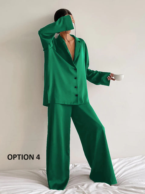 Sexy Single-Breasted Low Cut Long Sleeve Suit Wide Leg Pant Oversized Set CODE: KAR2346