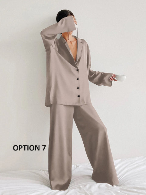 Sexy Single-Breasted Low Cut Long Sleeve Suit Wide Leg Pant Oversized Set CODE: KAR2346