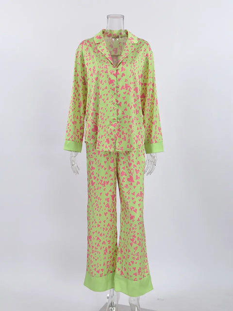 Summer Fashion Print Casual Loose Long Sleeve Suits  Trouser 2 Piece Set CODE: KAR2350