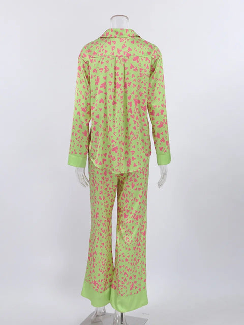 Summer Fashion Print Casual Loose Long Sleeve Suits  Trouser 2 Piece Set CODE: KAR2350