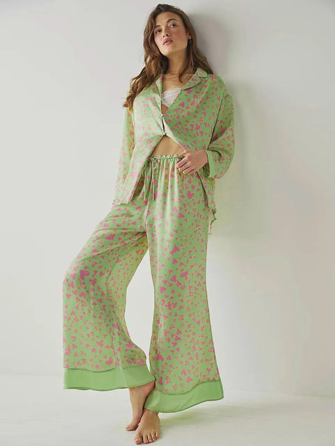 Summer Fashion Print Casual Loose Long Sleeve Suits  Trouser 2 Piece Set CODE: KAR2350