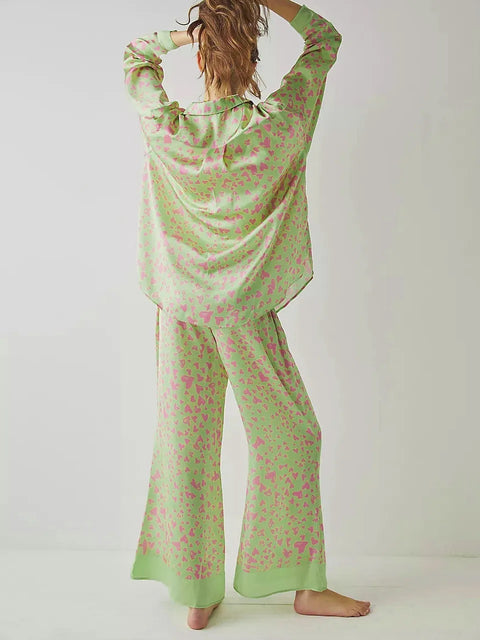 Summer Fashion Print Casual Loose Long Sleeve Suits  Trouser 2 Piece Set CODE: KAR2350