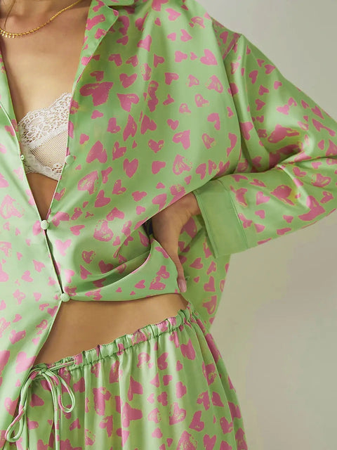 Summer Fashion Print Casual Loose Long Sleeve Suits  Trouser 2 Piece Set CODE: KAR2350