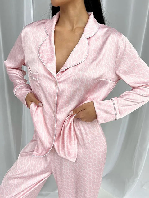 New Winter Printing Causal Long Sleeve Turn-Down Collar Shirt Pant 2 Piece Set CODE: KAR2351