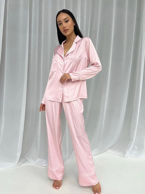 New Winter Printing Causal Long Sleeve Turn-Down Collar Shirt Pant 2 Piece Set CODE: KAR2351