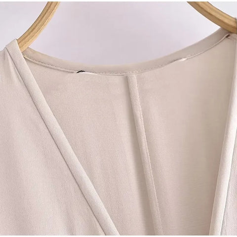 Vintage Fashion Sexy Deep V-Neck Bandage pleated Half Sleeve Loose Maxi Shirt Dress CODE: KAR2359