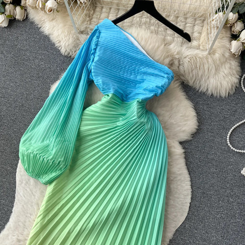 New Elegant Sexy Skew Collar One Shoulder Irregular Pleated Dress CODE: KAR2362