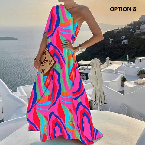 Summer Fashion Elegant One Shoulder Skew Collar Backless Irregular Loose Slit Maxi Dress CODE: KAR2368