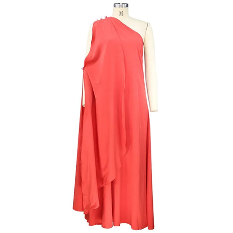 Summer Fashion Elegant One Shoulder Skew Collar Backless Irregular Loose Slit Maxi Dress CODE: KAR2368