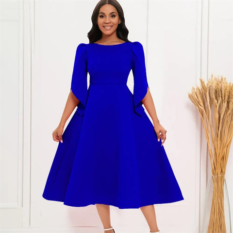 Summer High Waist Petal Sleeve A-line Long Dress CODE: KAR2369