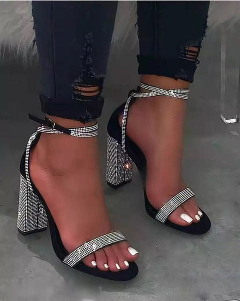 New Luxury Rhinestone Ankle Strap Chunky High-heel Sandal CODE: KAR2370