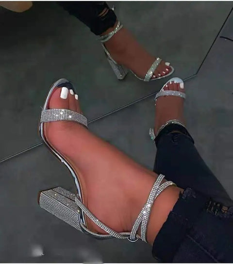 New Luxury Rhinestone Ankle Strap Chunky High-heel Sandal CODE: KAR2370
