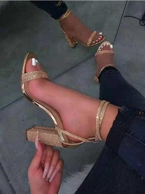 New Luxury Rhinestone Ankle Strap Chunky High-heel Sandal CODE: KAR2370