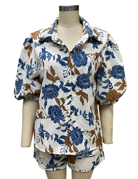 Summer Casual Fashion Printed Loose Short Sleeved Shirt With Short Three Piece Set CODE: KAR2371