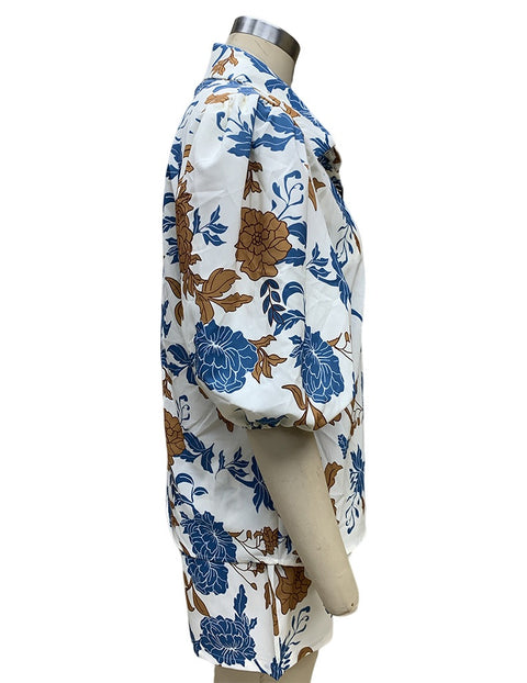 Summer Casual Fashion Printed Loose Short Sleeved Shirt With Short Three Piece Set CODE: KAR2371