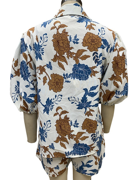 Summer Casual Fashion Printed Loose Short Sleeved Shirt With Short Three Piece Set CODE: KAR2371