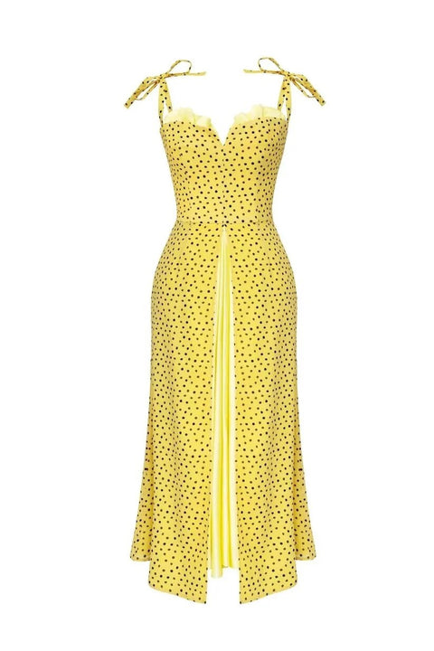 Sexy Elegant Backless Side Split High Waist Round Dot Spaghetti Straps Slim Dress CODE: KAR2372