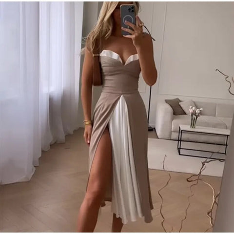 Sexy Elegant Backless Side Split High Waist Round Dot Spaghetti Straps Slim Dress CODE: KAR2372