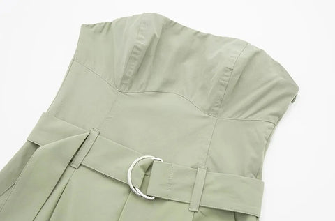 Sexy Fashion Straight Neck Side Patch Pockets With Belt Strapless Cargo Jumpsuit CODE: KAR2379