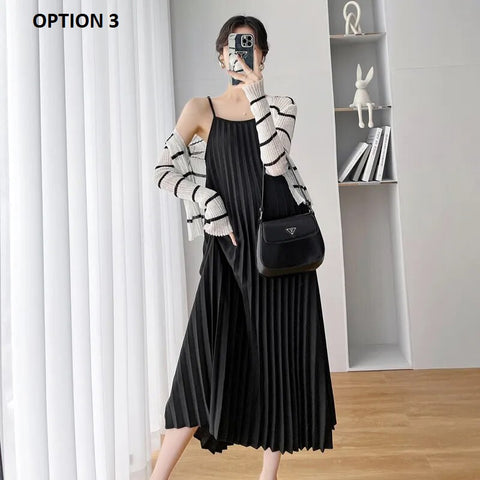 New Stripe Pleated Loose Casual and Fashionable Two-piece Set CODE: KAR2380