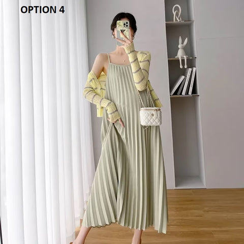 New Stripe Pleated Loose Casual and Fashionable Two-piece Set CODE: KAR2380