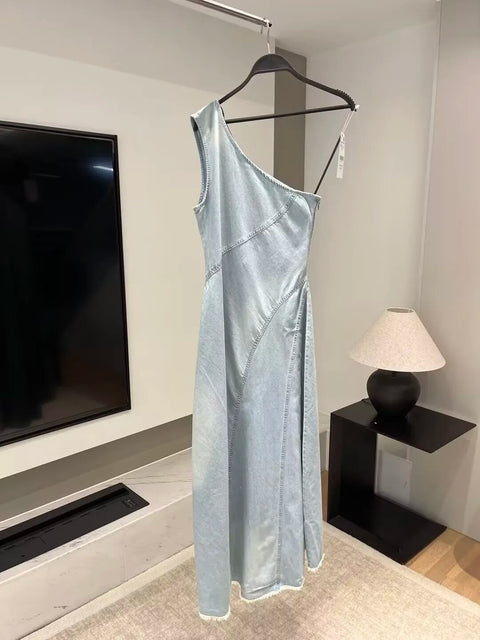 New Asymmetric Slanted Shoulder Sleeveless Slim Dress CODE: KAR2382