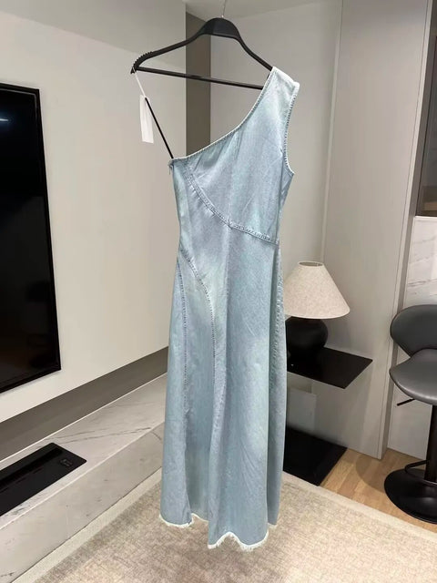 New Asymmetric Slanted Shoulder Sleeveless Slim Dress CODE: KAR2382
