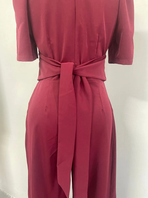 Summer Casual V Neck Short Sleeve High Waist Wide Leg Pant Lace Up Jumpsuit CODE: KAR2384