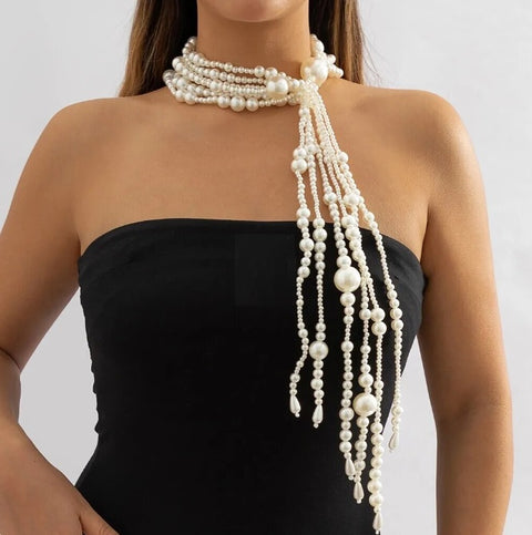 Vintage Tassel Beads Elegant Multilayer Imitation-Pearl Long Chain Necklace CODE: KAR2388
