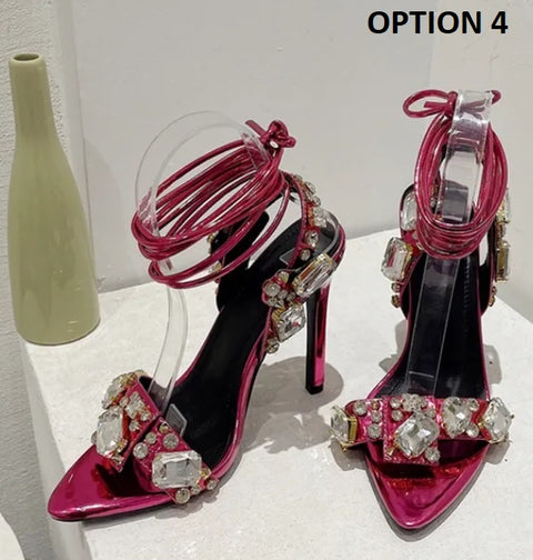 Sexy Ankle Strap Crystal Diamond Pointed Toe High Heel Sandal CODE: KAR2392