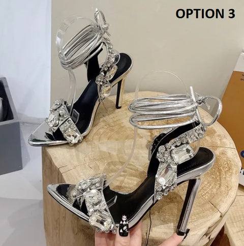 Sexy Ankle Strap Crystal Diamond Pointed Toe High Heel Sandal CODE: KAR2392