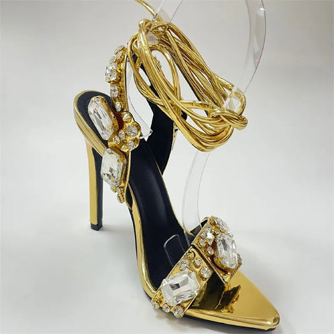 Sexy Ankle Strap Crystal Diamond Pointed Toe High Heel Sandal CODE: KAR2392
